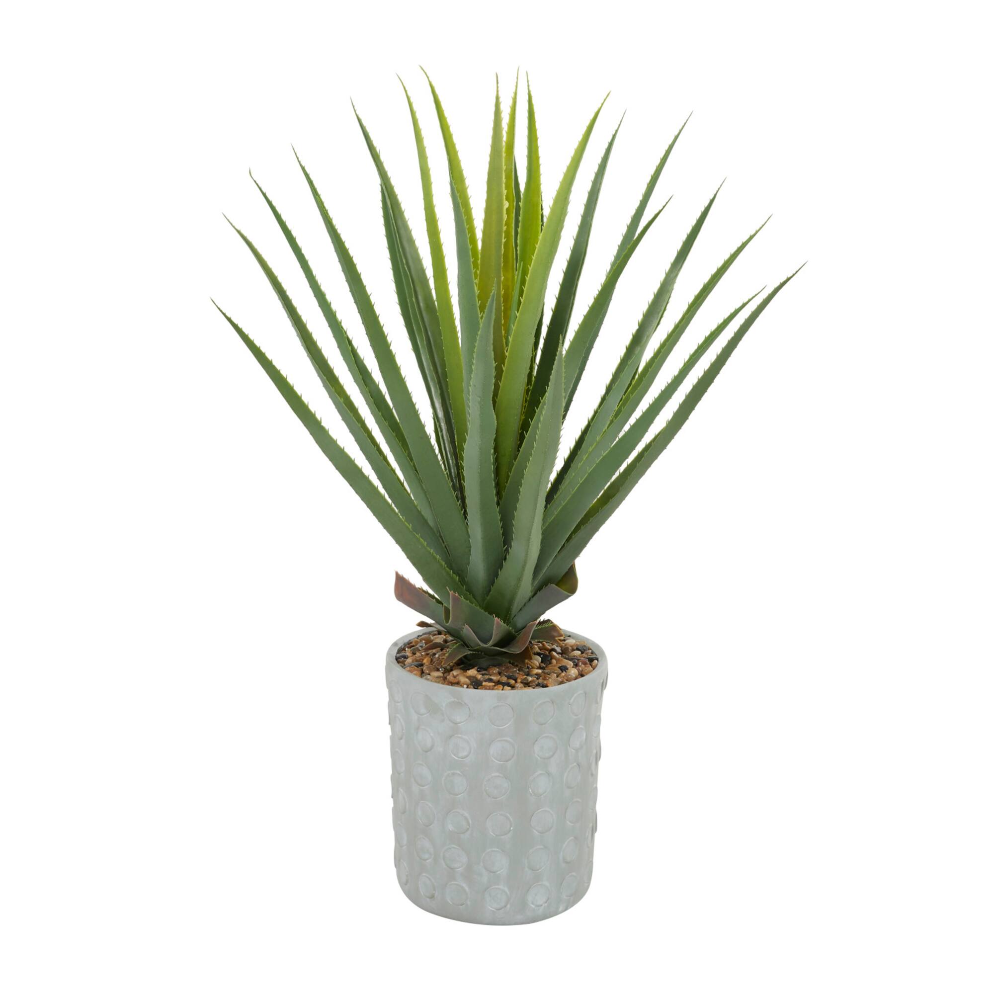 38" Green Faux Foliage Agave Artificial Plant With Gray Ceramic Pot
